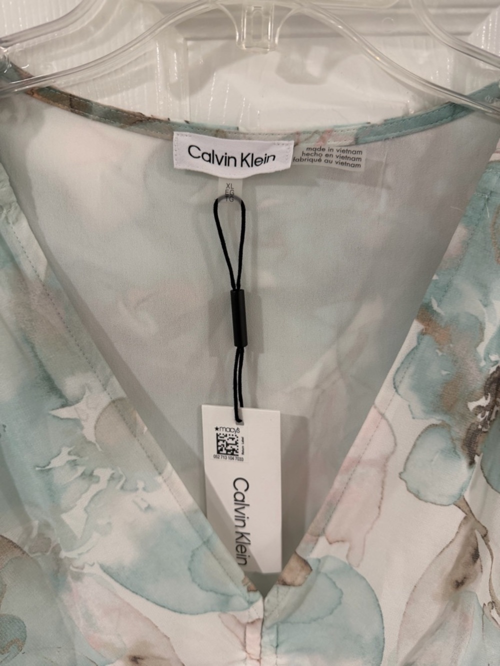 Calvin Klein Sheer Aqua Floral Ruched V-Neck Blouse - Picture 3 of 7